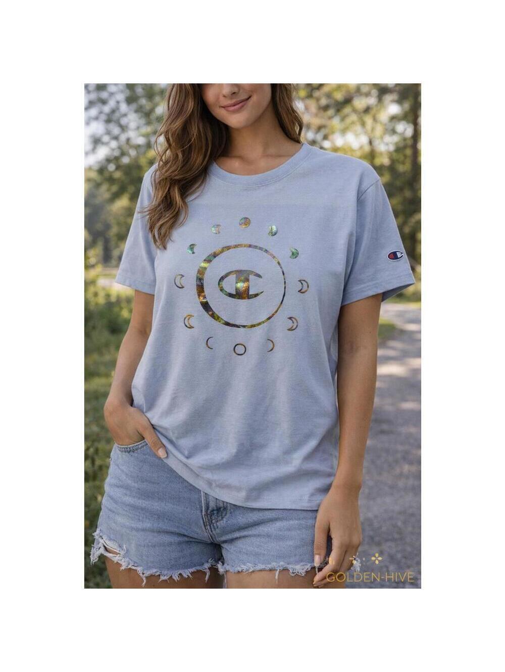 Champion Light Blue Moon Phase Graphic T-Shirt Size Large